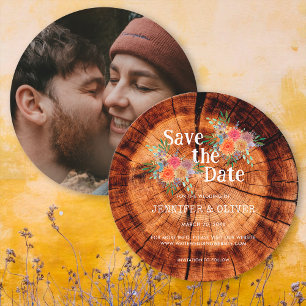 Save The Date Mariage Photo Floral Rustique Écorce d'Arbre