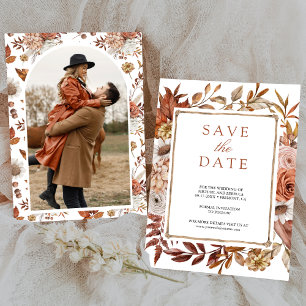 Save The Date Mariage Photo Floral Terracotta