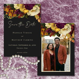 Save The Date Mariage Photo Floral Vintage Élégant et Maussade