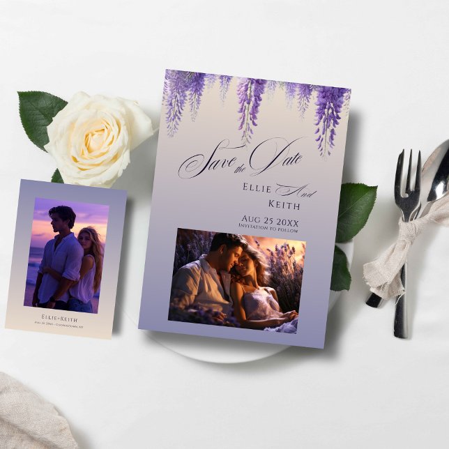 Save The Date Mariage Photo Floral Violet Dégradé Capricieux 2 (Créateur téléchargé)