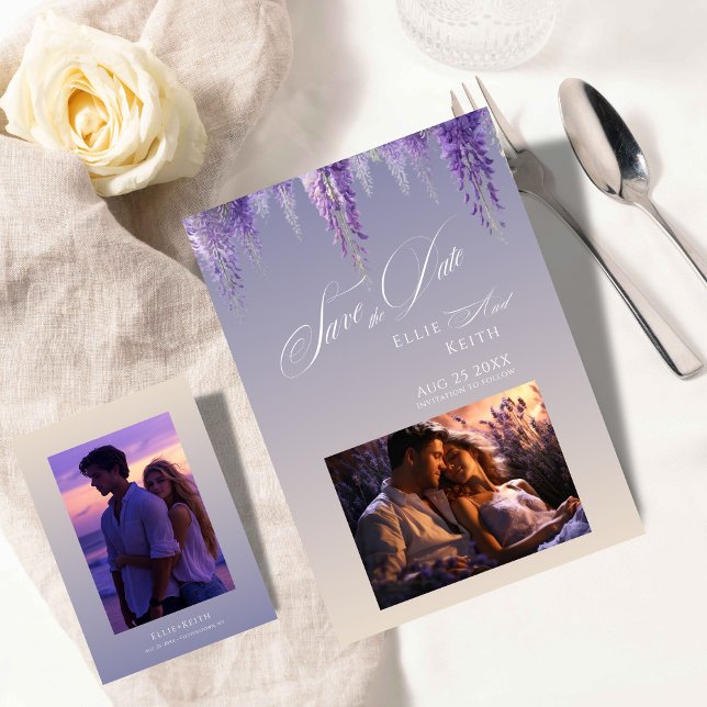 Save The Date Mariage Photo Floral Violet Dégradé Fantaisiste 2 (Créateur téléchargé)