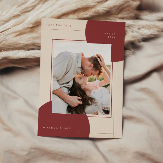 Save The Date Mariage photo géométrique moderne beige en ligne (Créateur téléchargé)