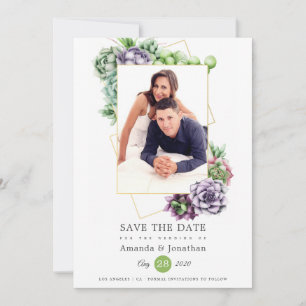Save The Date Mariage Photo Géométrique Succulent