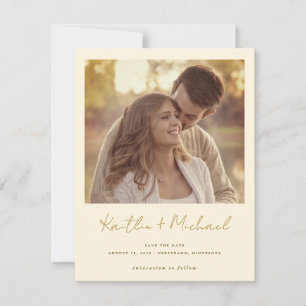 Save The Date Mariage photo Gold & Cream Modern Handwriting