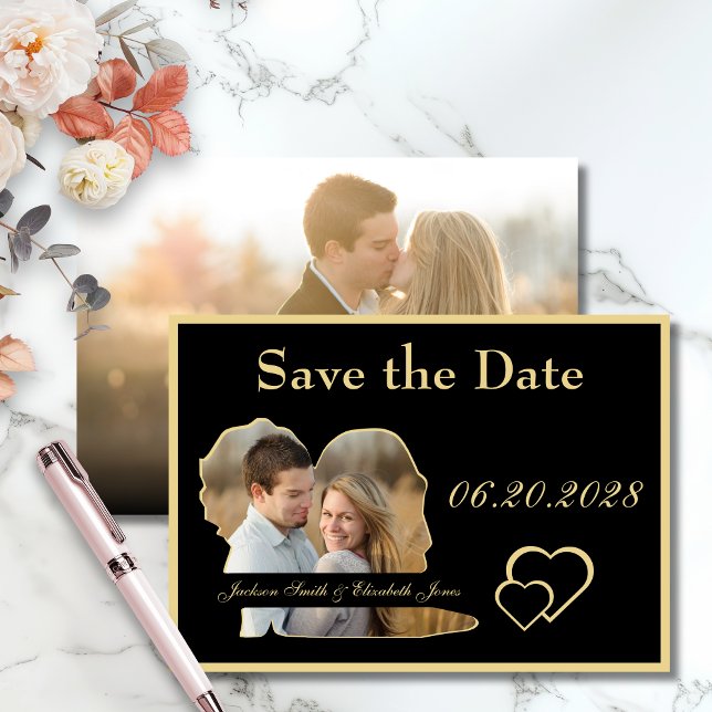 Save The Date Mariage photo Gold et Black Bride et Groom Shape (Créateur téléchargé)