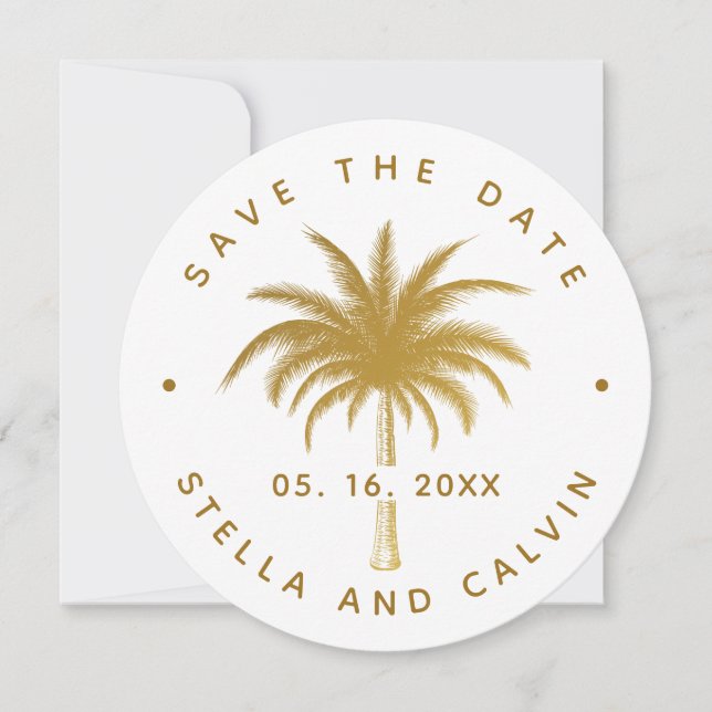 Save The Date Mariage photo Gold Tropical Palm Tree (Devant)