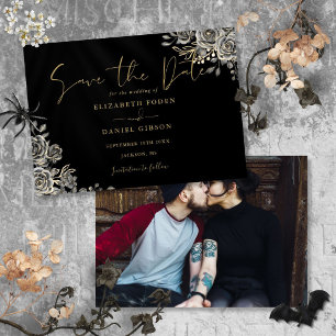 Save The Date Mariage photo gothique noir et or