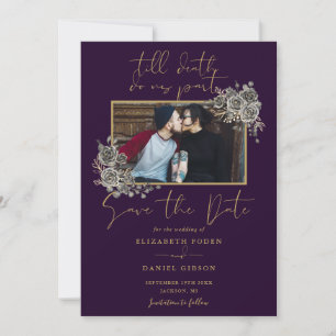 Save The Date Mariage photo gothique violet et or