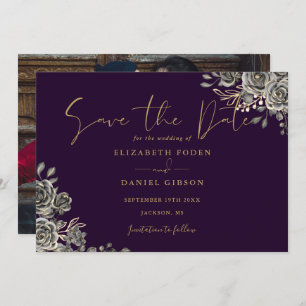 Save The Date Mariage photo gothique violet et or