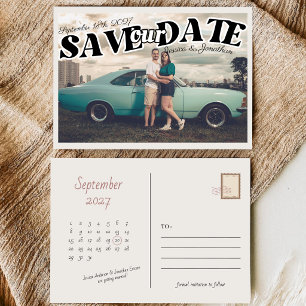 Save The Date Mariage Photo Horizontal Script Gras Rétro Vintage