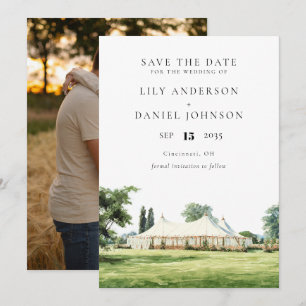Save The Date Mariage Photo Jardin Chapiteau Tipi Aquarelle