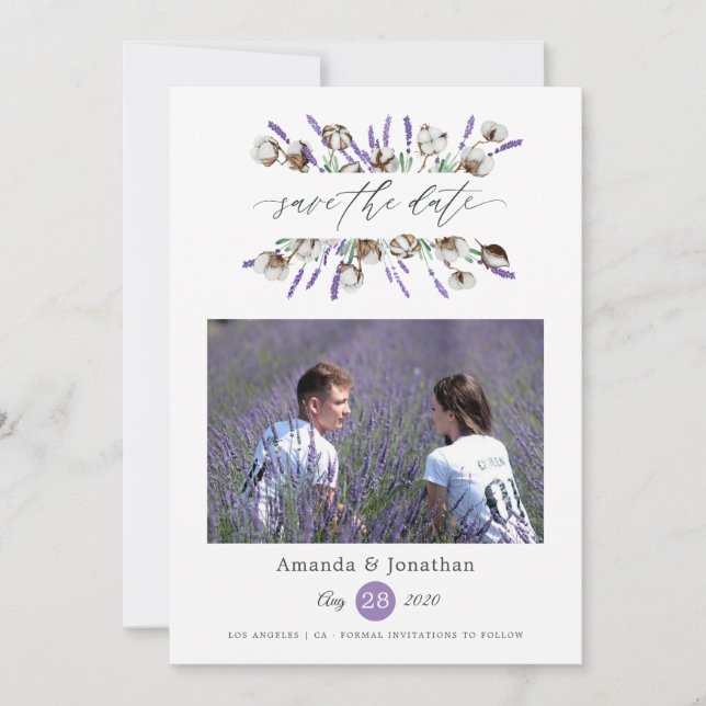 Save The Date Mariage Photo Lavande Coton (Devant)
