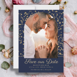 Save The Date Mariage photo Marine Blue Gold Parties scintillant