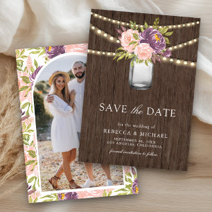 Save The Date Mariage photo Mason Jar couleur rose violet