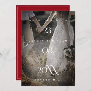 Save The Date Mariage photo minimal rouge Crimson blanc