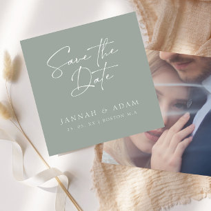 Save The Date Mariage photo minimal Sage Green Script Typographi