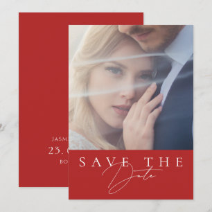 Save The Date Mariage photo minimaliste Crimson rouge