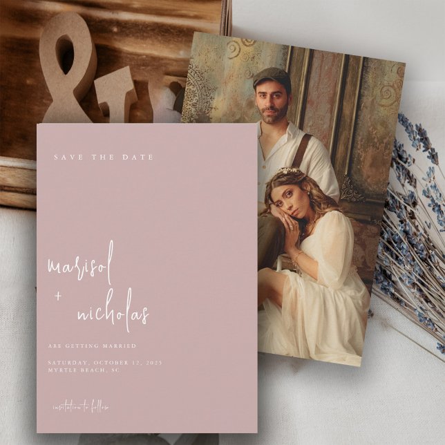 Save The Date Mariage photo minimaliste de Rose Dusty moderne (Créateur téléchargé)