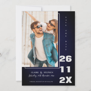 Save The Date Mariage photo minimaliste Elegant Bleu Gras