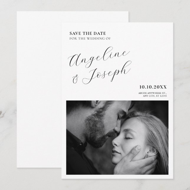 Save The Date Mariage photo minimaliste moderne noir et blanc (Devant / Derrière)
