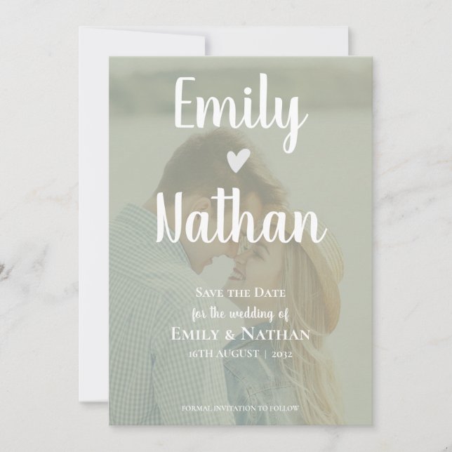 Save The Date Mariage photo minimaliste Sage Green Faux Vellum (Devant)