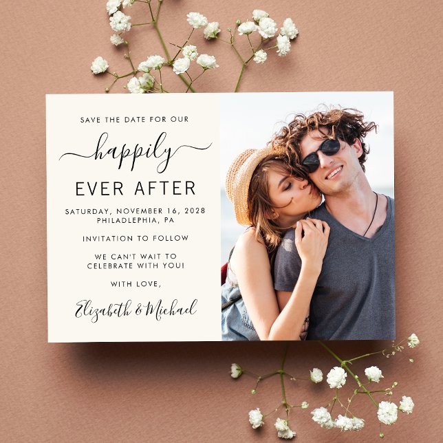 Save The Date Mariage photo moderne (A chic happily ever after photo save the date announcement card)