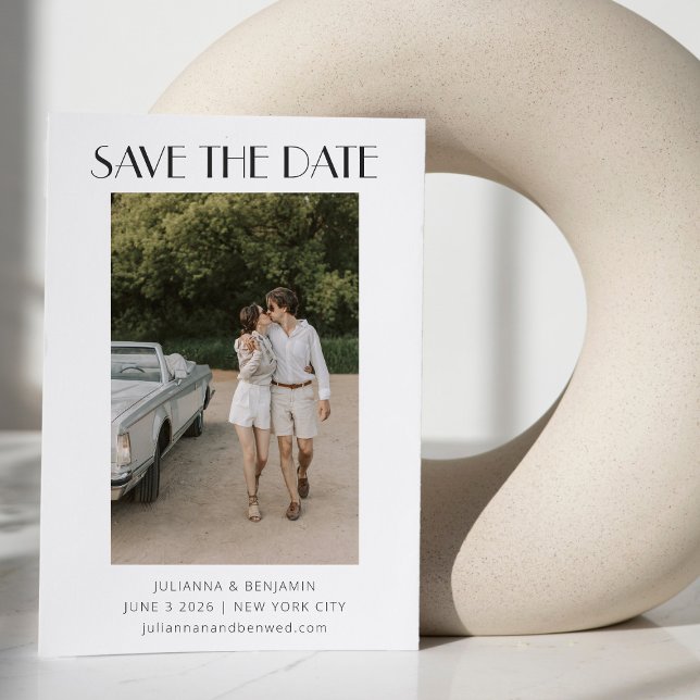 Save The Date Mariage photo moderne Art déco noir et blanc (Créateur téléchargé)