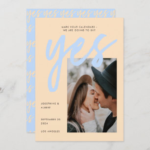 Save The Date Mariage photo moderne Blue Blush Big Script Enregi