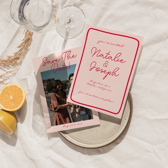 Save The Date Mariage photo moderne couleur rétro manuscrit (Créateur téléchargé)