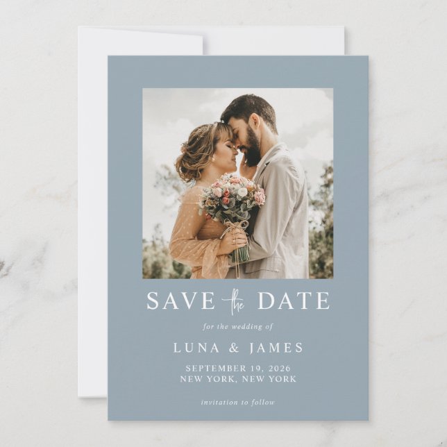 Save The Date Mariage photo moderne Dusty Blue (Devant)