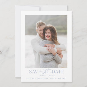 Save The Date Mariage photo moderne simple bleu clair et blanc