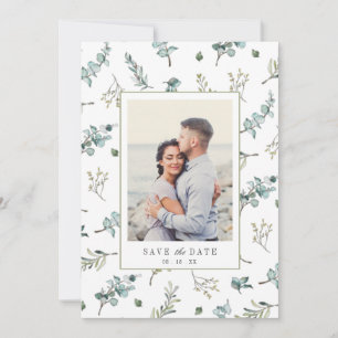 Save The Date Mariage photo Motif Eucalyptus aquarelle