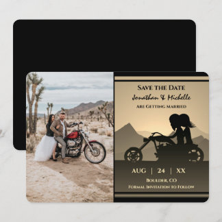 Save The Date Mariage photo Motorcycle Couple Mountain