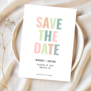 Save The Date Mariage Photo Multi Couleurs Pastel Minimal Modern
