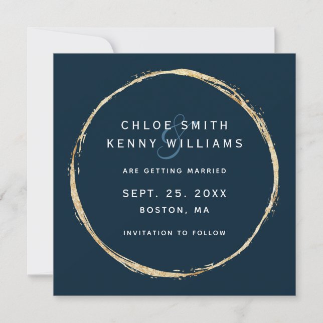 Save The Date Mariage photo Navy Blue Faux Gold Circle (Devant)