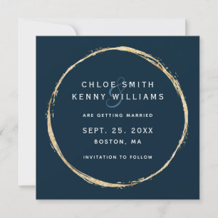 Save The Date Mariage photo Navy Blue Faux Gold Circle