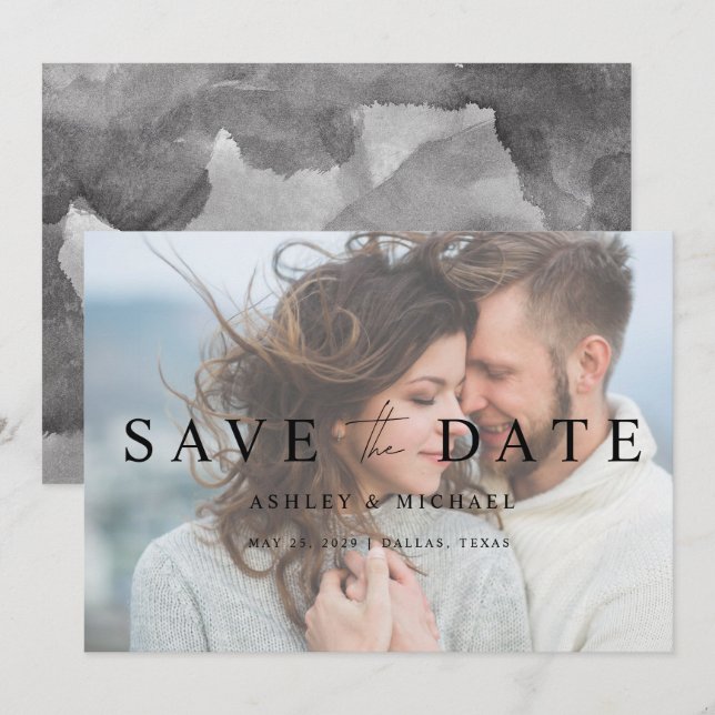 Save The Date Mariage photo noir et blanc Faux Vellum Overlay (Devant / Derrière)