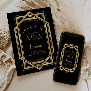 Save The Date Mariage Photo Noir Or Décoration Vintage Années 19