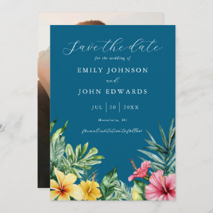 Save The Date Mariage photo Ocean Blue Tropical Flowers