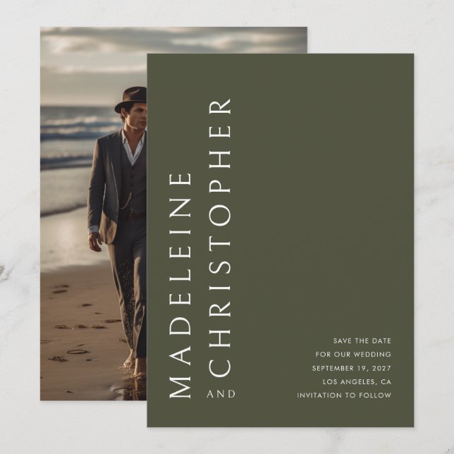 Save The Date Mariage photo Olive Green (Devant / Derrière)