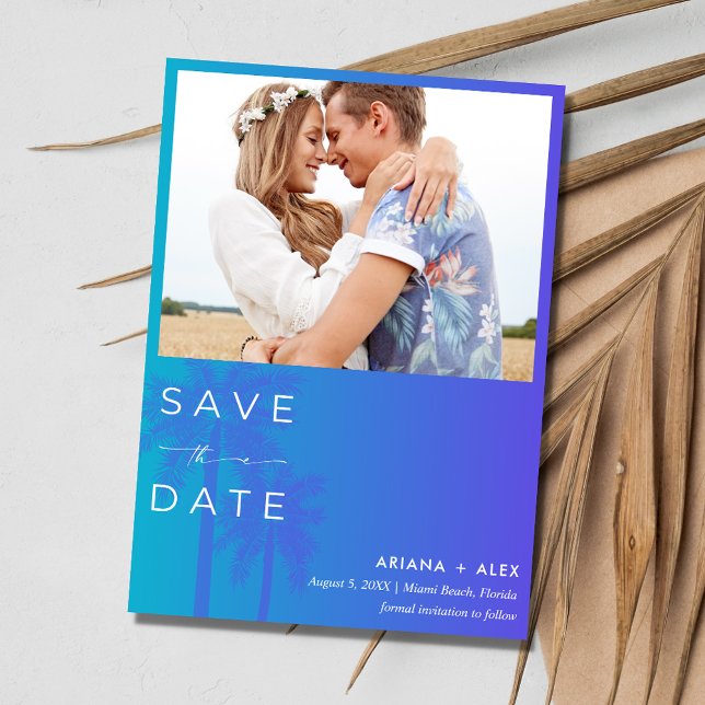 Save The Date Mariage photo Palm Tree Beach (Palm Tree Beach Photo Wedding Save The Date)