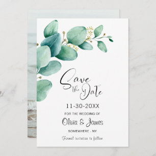 Save The Date Mariage photo personnalisé Feuille Eucalyptus