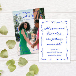 Save The Date Mariage photo photo bleu vif tiré à la main