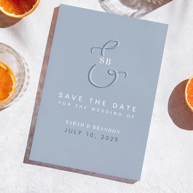 Save The Date Mariage photo poussiéreux bleu Monogramme (Créateur téléchargé)