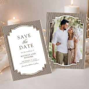 Save The Date Mariage Photo Rayé Brun Chocolat