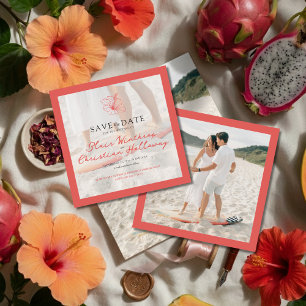 Save The Date Mariage photo recto-verso à l'Hibiscus Rose Tropic