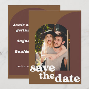 Save The Date Mariage photo Retro les années 70 Brown géométriqu
