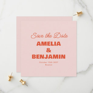 Save The Date Mariage Photo Rétro Minimaliste Pastel Rose Orange