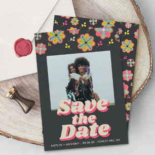 Save The Date Mariage photo Retro Super de Flower Power 70
