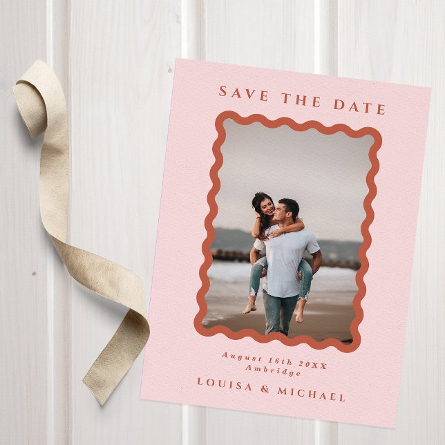 Save The Date Mariage photo Retro Wavy Frame (Créateur téléchargé)